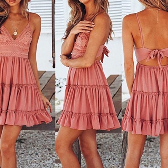 New Boutique Brand Mauve/Pink Boho Swing Mini Dress - Picture 2 of 4